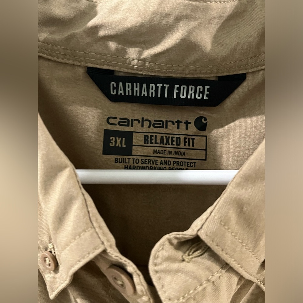 Carhartt Short-Sleeve Button-Up Shirt, tan, size 3XL - Picture 2 of 6